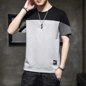 Summer New Men's Spliced Cotton Short Sleeve T-Shirt for Teenagers