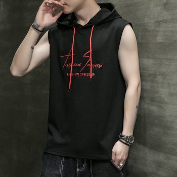 Men's Summer Korean Style Casual Loose Fit Hoodie T-Shirt with Letter Pattern